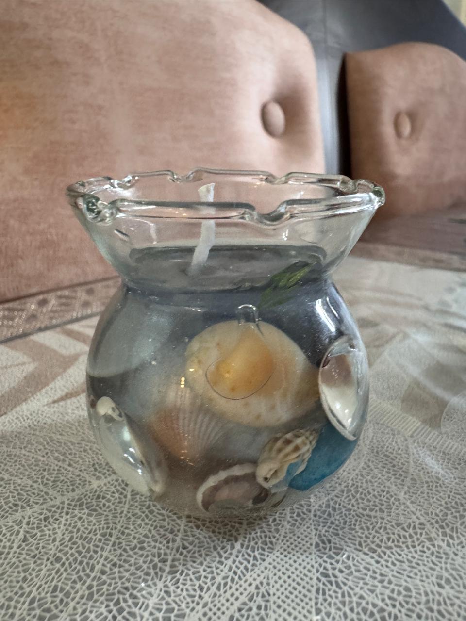 ocean gel candle with shells transparent candle beach theme decorative candle seashell candle glass jar