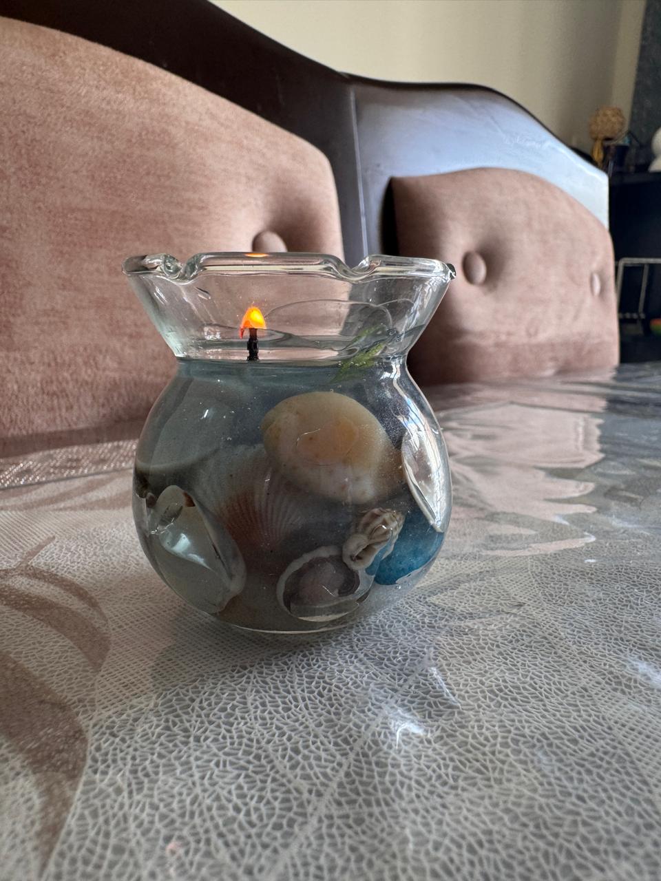 ocean gel candle with shells transparent candle beach theme decorative candle seashell candle glass jar