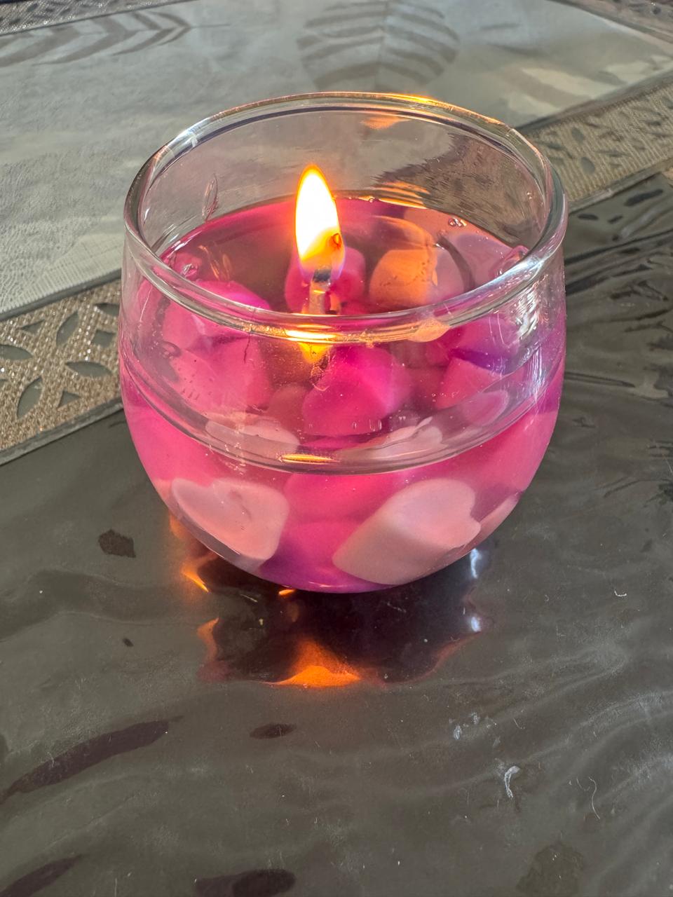pink heart gel candle romantic candle with floating hearts glass candle aesthetic love candle