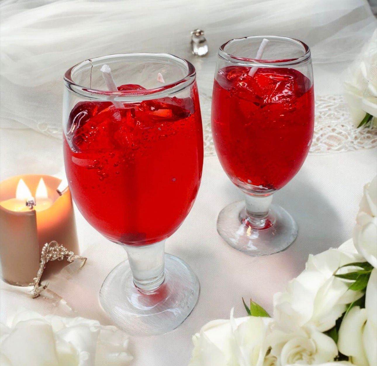 Gel wax wine glass candle with rose fragrance for home décor
